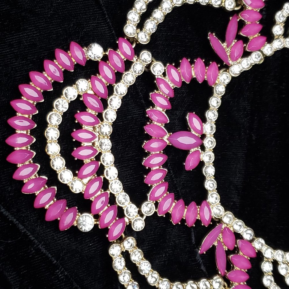 Pink & White Rhinestone Statement Necklace - Picture 5 of 7